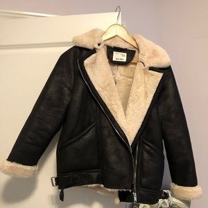 Suede & faux fur aviator jacket